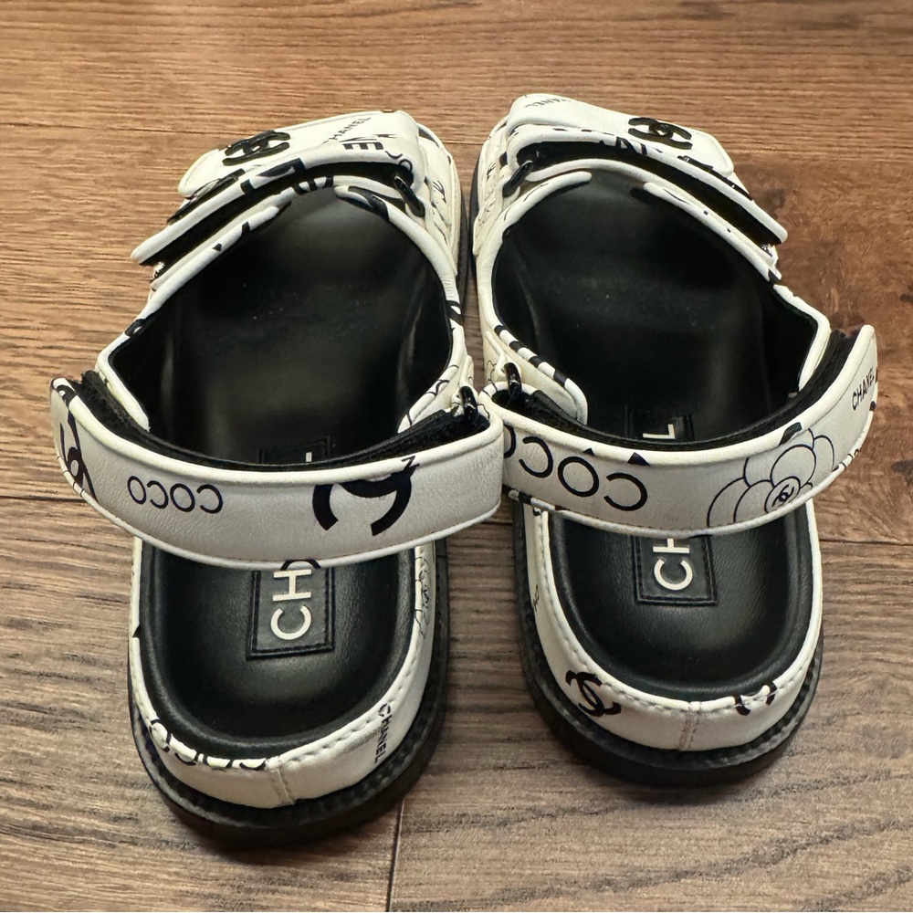CHANEL Black and White Logo Dad Sandals - Picture 3 of 16